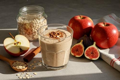 Смузи из яблок, овсяных хлопьев и инжира.

