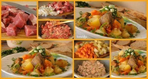 Жаркое.

Состав: 
Мясо (свинина - шея или вырезка) - грамм 250-300.
