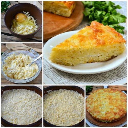 Запеканка из тертого картофеля с сыром и чесноком.