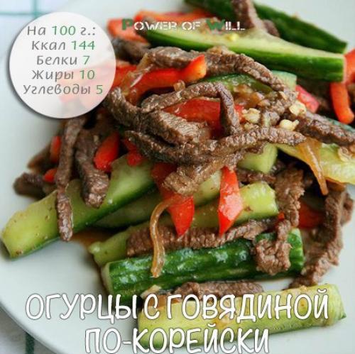 Огурцы с говядиной по-корейски.
