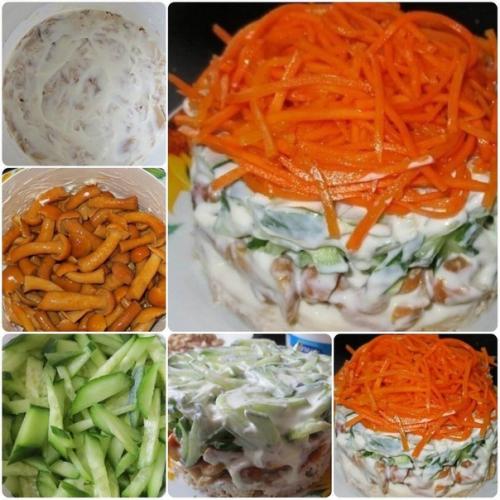 Салат с корейской морковью и грибами. Салат с корейской морковью и грибами.