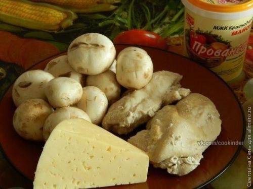 Грибной салат с курицей. 01