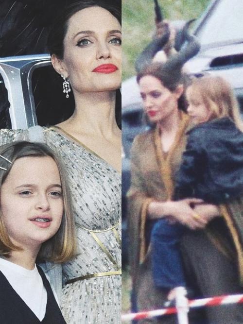 Анджелине Джоли пришлось взять на съёмки фильма Малефисента свою маленькую дочь, так как все остальные дети боялись актрису в этом образе. 01