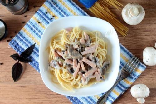 Паста с ветчиной и грибами. Паста с ветчиной и грибами.