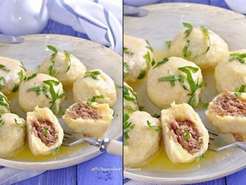 Картофельно - сырные ньокки, фаршированные мясом. Картофельно - сырные ньокки, фаршированные мясом.