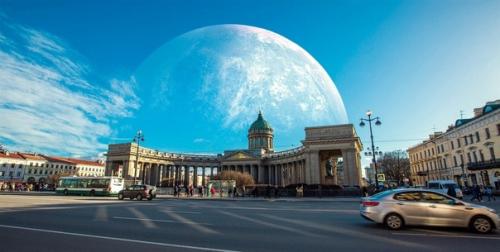 Вот так бы выглядел питер, если б планеты солнечной системы находились близко к земле. 06