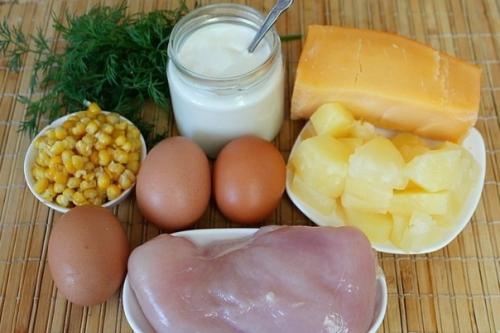 Салат из курицы с ананасами (классический). 01