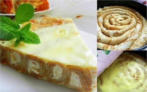 Блинный пирог с творожной начинкой.

