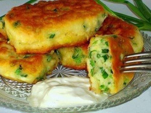 Оладьи на кефире с зеленым луком.

