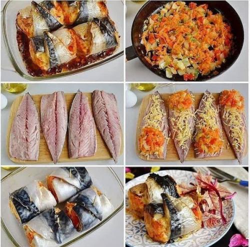 Просто невероятно вкусные рулетики из скумбрии, запеченные с овощами. 02