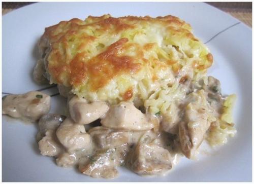 Курица с грибами, запечённая под картофельной шубой. Курица с грибами, запечённая под картофельной шубой.