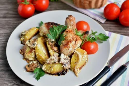 Куриные ножки с картошкой и грибами. Куриные ножки с картошкой и грибами.