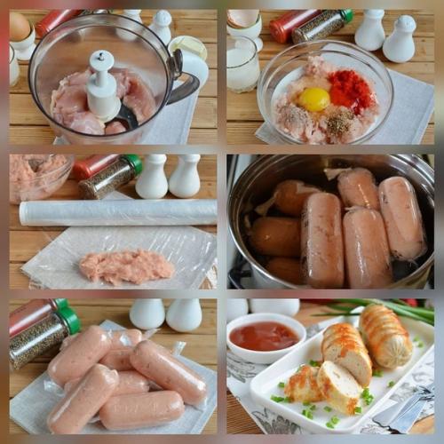 Домашние сосиски с курицей.

