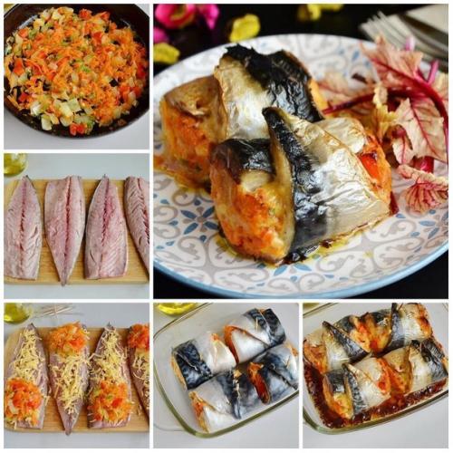 Рулеты из скумбрии с сыром и овощами. Рулеты из скумбрии с сыром и овощами.