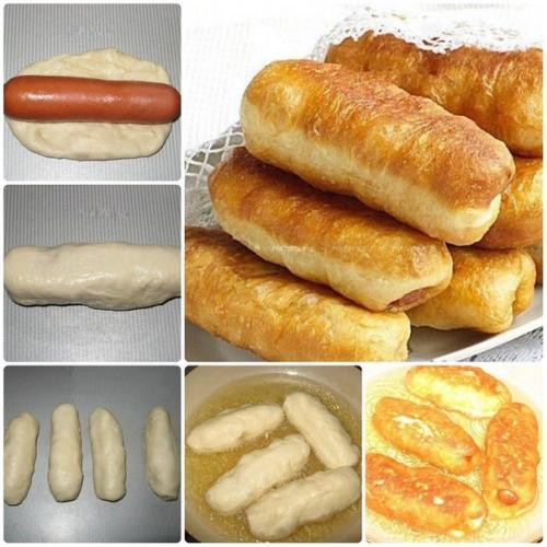 Жареные сосиски в тесте.