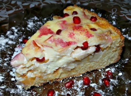 Яблочно - банановый пирог из песочного теста со сметанной заливкой. 02