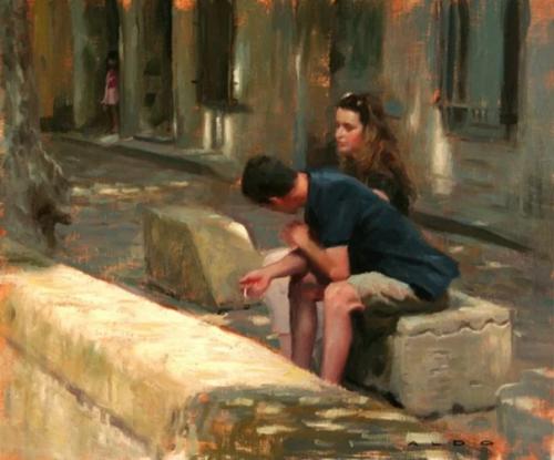 Мужчины и женщины встречаются, общаются и порой влюбляются в картинах британского художника Альдо бальдинга. 05