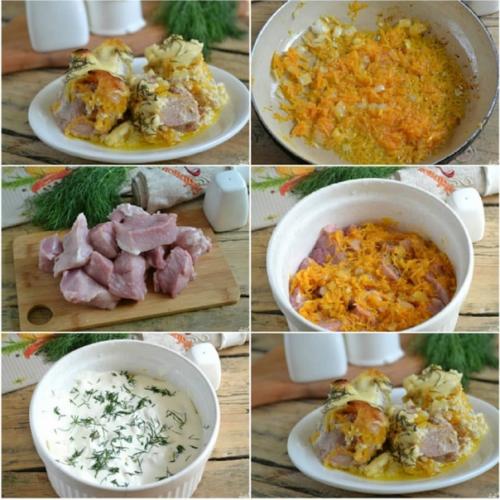 Мясо в духовке со сметаной.