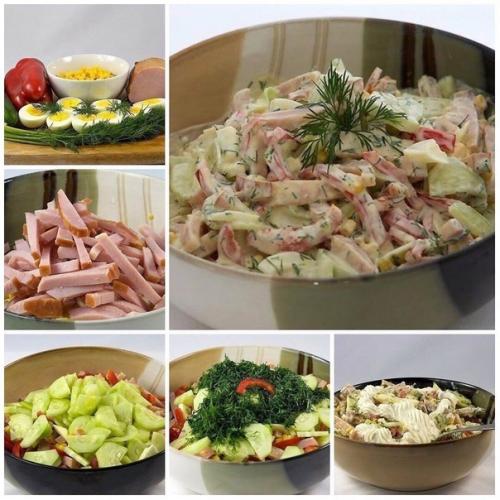 Салат с яйцом и ветчиной.