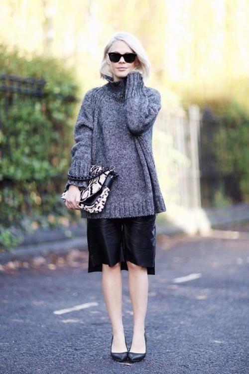 Стильные образы, в которых свитер носят поверх юбки. 02