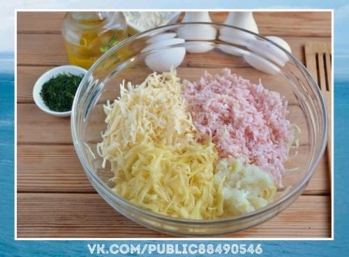 Праздничный рецепт. Дранички с ветчиной, сыром и зеленью. 02 Праздничный рецепт. Дранички с ветчиной, сыром и зеленью. 02