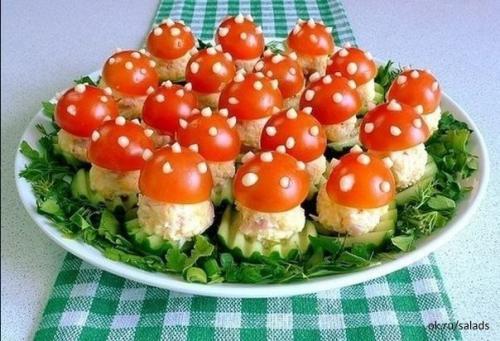 Закуска Мухомор.  На 30 оригинальных мухоморчиков нам потребуются следующие ингредиенты: Закуска Мухомор.  На 30 оригинальных мухоморчиков нам потребуются следующие ингредиенты: