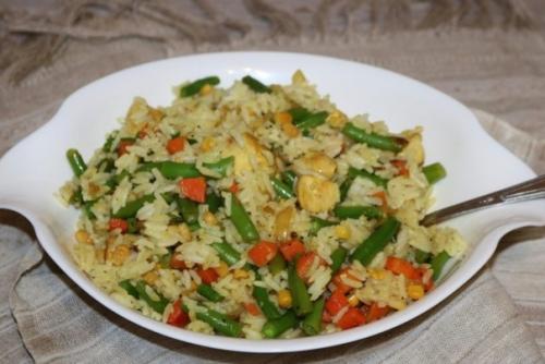 Рис с курицей и фасолью.