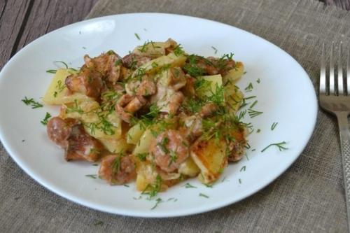 Лисички с картошкой в сметане.

