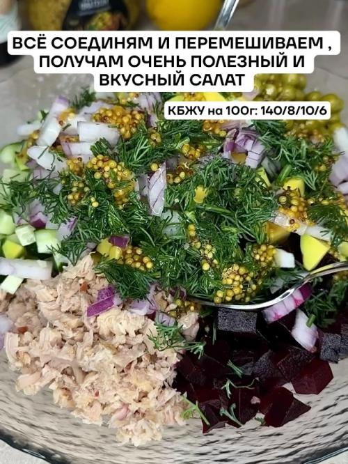 Полезный салат с тунцом, свеклой и авокадо. 02