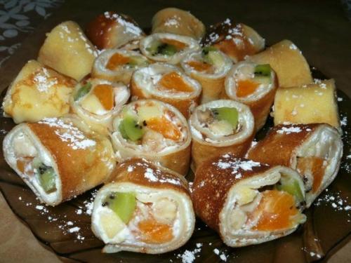 Блинные роллы, вкусные и лёгкие с творожно - фруктовой начинкой. 02 Блинные роллы, вкусные и лёгкие с творожно - фруктовой начинкой. 02
