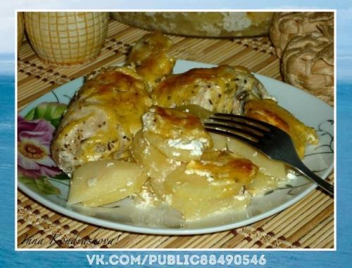 Очень ароматно.  Картошка с куриными ножками в духовке. 01