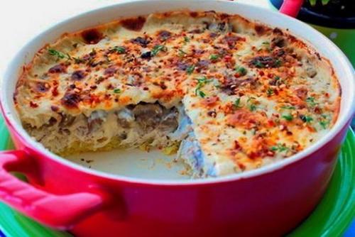 Запеканка с курицей и грибами.
