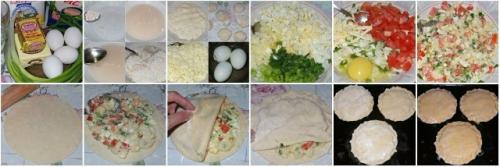 Лепёшки с рисом, луком, помидором и яйцом. 01 Лепёшки с рисом, луком, помидором и яйцом. 01