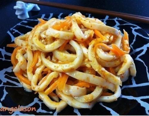 Кальмар по-корейски.
Б * ж * у * ккал на 100 гр 12.  