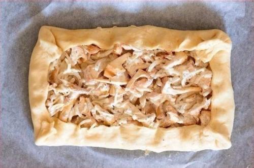 Пирог с грибами, сметаной и сыром. 05