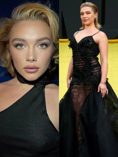 Флоренс пью в чёрном платье во время лондонской премьеры фильма Громовержцы, который получил крайне положительные отзывы кинокритиков. 01