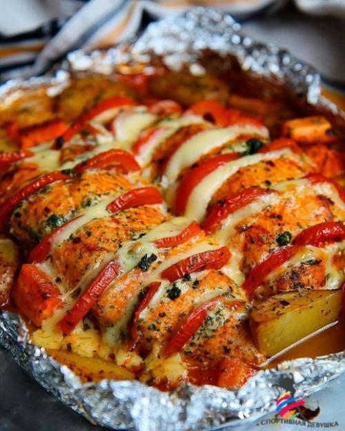 Индейка с сыром и овощами в духовке. Индейка с сыром и овощами в духовке.