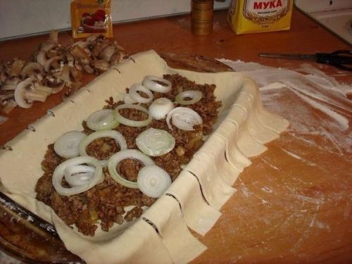 Быстрый мясной пирог с грибами? 02