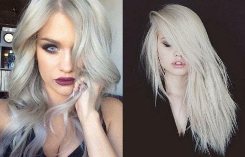 Пепельный блонд с темными корнями. Холодные