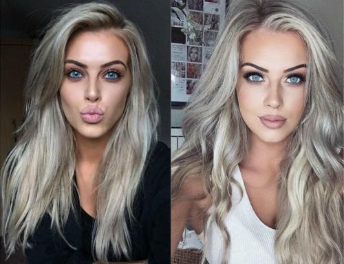 Пепельный блонд с темными корнями. Холодные