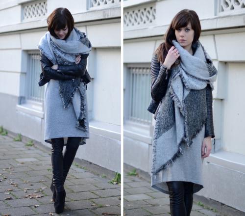 Как носить платок с пальто на голове. 50 оттенков пальто с большим платком