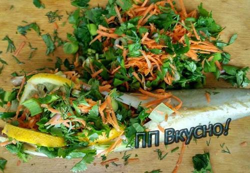 Скумбрия ПП на ужин. Фаршированная скумбрия с овощами и зеленью, запеченная в духовке