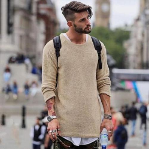 Свитер оверсайз спицами крупной вязки. Описание мужской модели