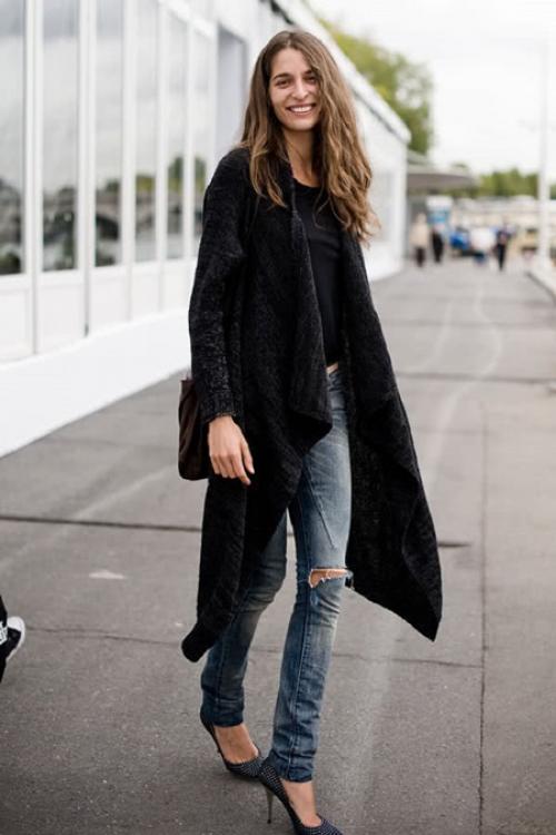 Кардиган с капюшоном с чем носить. С чем носить черный кардиган