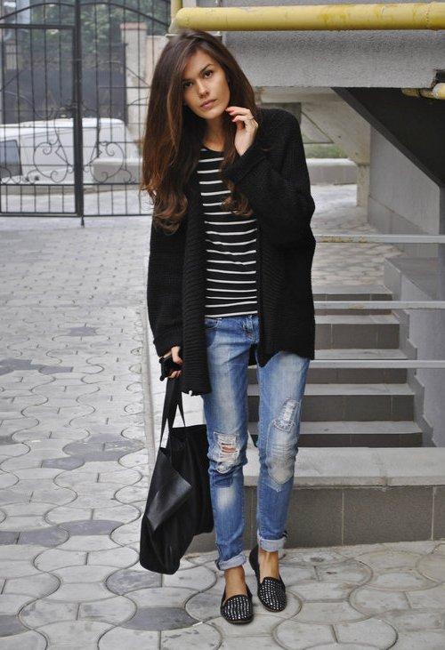 Кардиган с капюшоном с чем носить. С чем носить черный кардиган