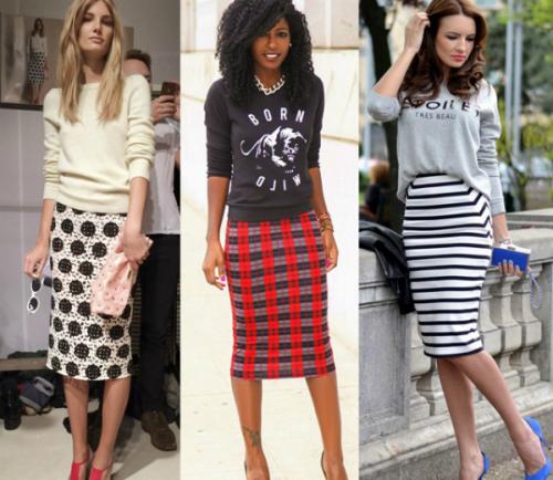 С чем одеть юбку карандаш с завышенной талией ниже колена. Материалы