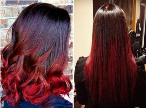 Красное омбре на темные волосы в домашних условиях. Омбре в красном цвете для темных волос